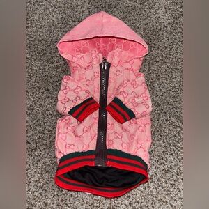 Gucci Pink Dog Hoodie with Red and Green Trim